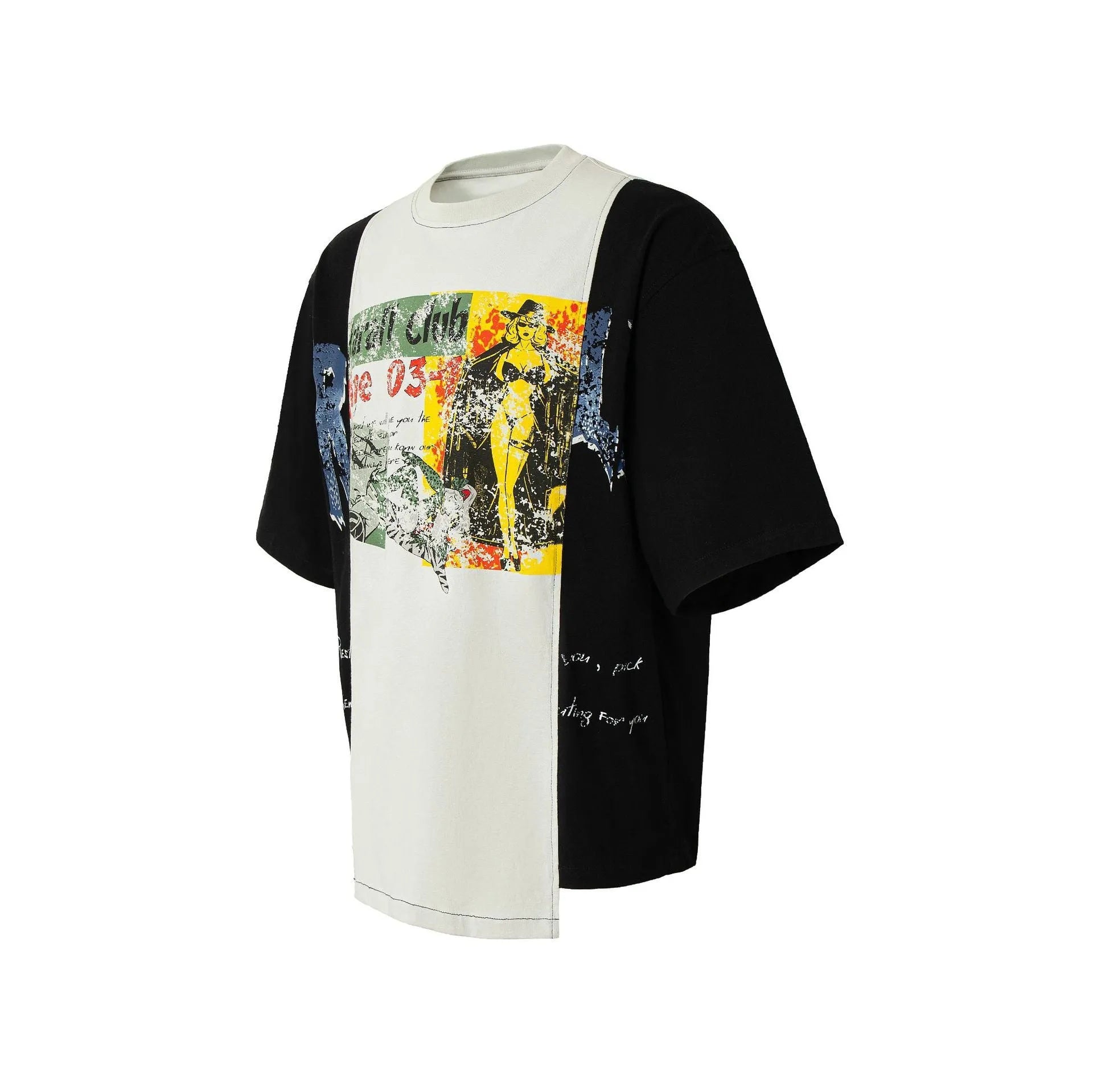 Men's black and white broken collage print loose fit cotton blend T-shirt