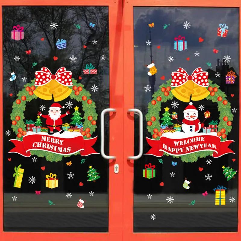 Large colourful cartoon Christmas static wall stickers for glass windows, 60x45cm PVC non-adhesive decorations