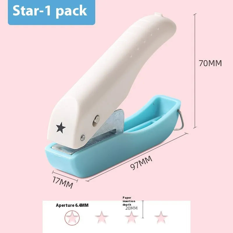 Manual punching machine for kindergarten crafts with love heart, star, and circle pattern options