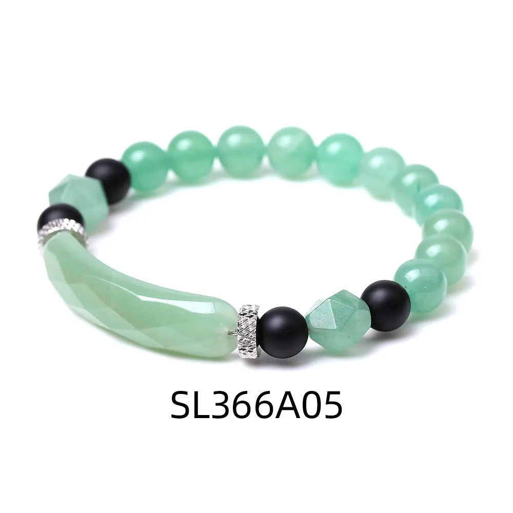 Handmade diamond-cut black agate bracelet for women and men on white background