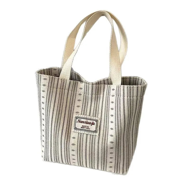 Japanese style corduroy handbag with adjustable strap in ivory white, grey, or dark brown colour