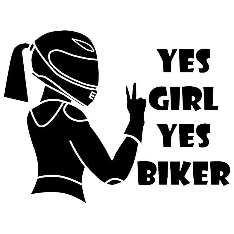 Rider girl character car waterproof sticker measuring 16cm by 15cm in black colour
