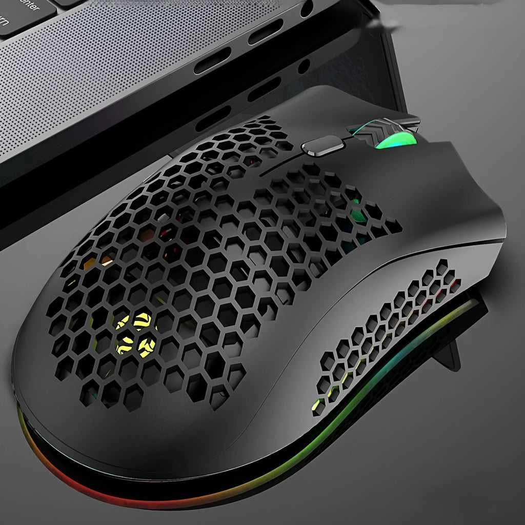 BM600 hollow out luminous wireless mouse in black, cyan or white colours with illuminated design