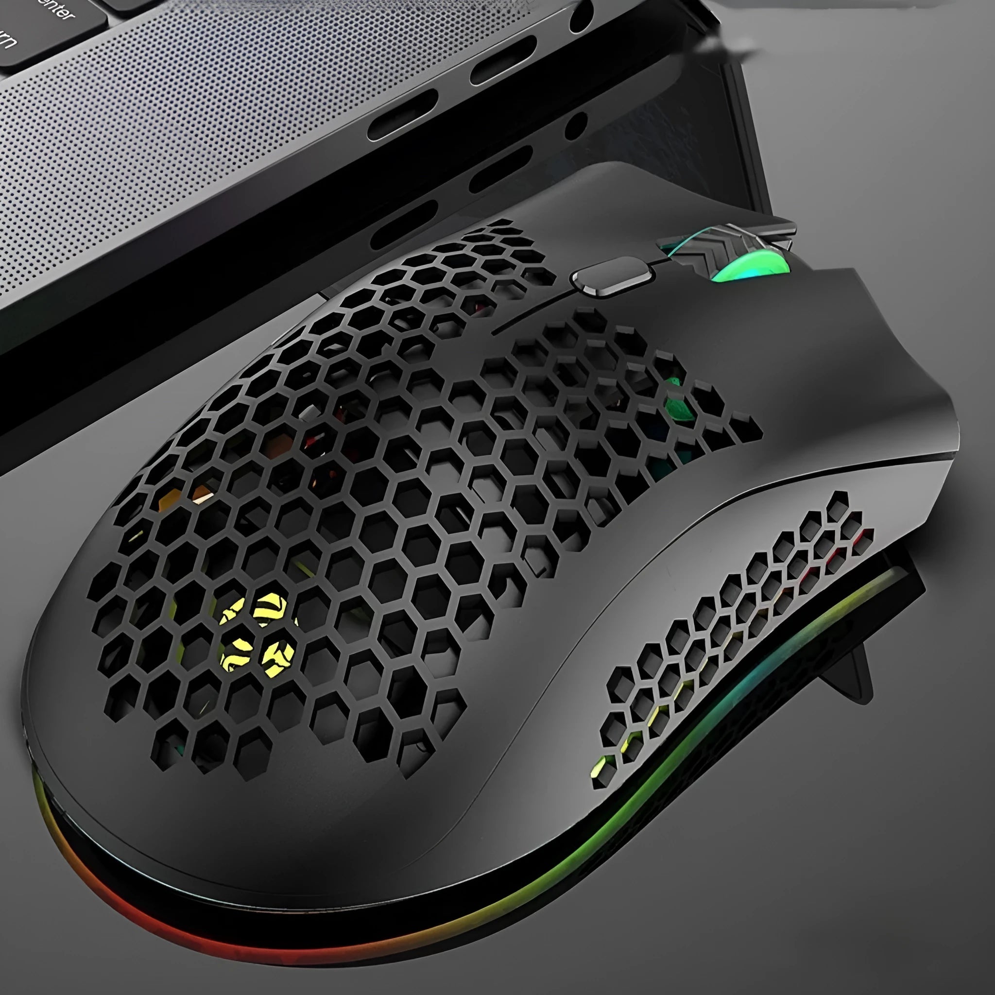 BM600 hollow out luminous wireless mouse in black, cyan or white colours with illuminated design