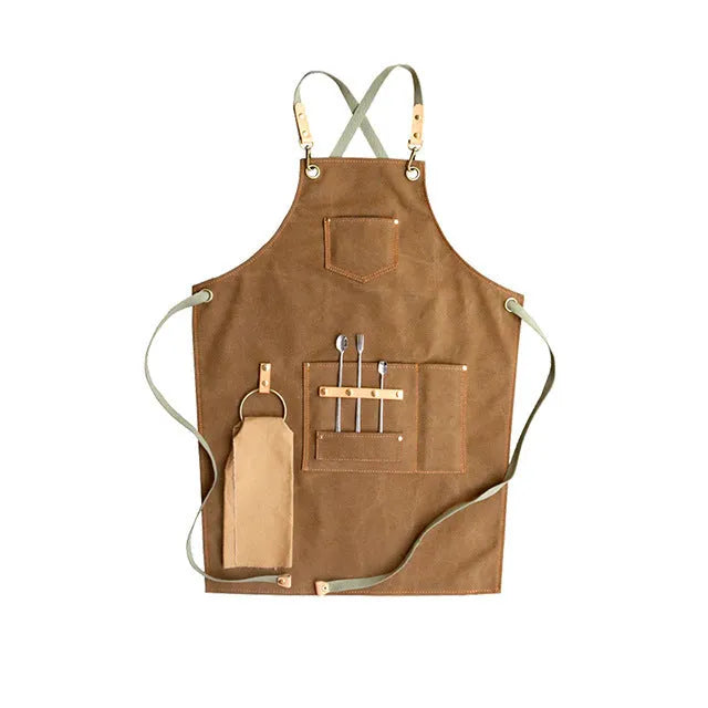 Canvas cross strap apron in solid colour, free size, for cafe, baking, gardening work