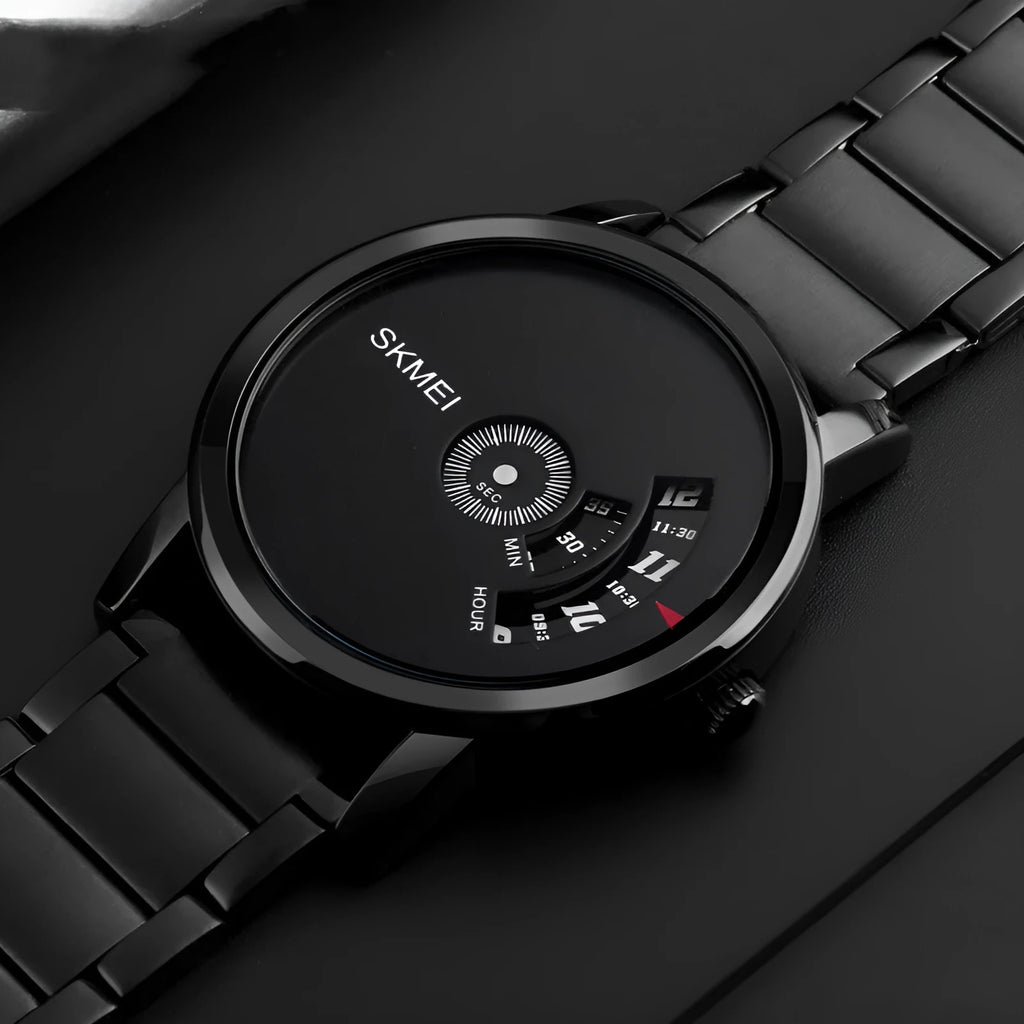 Creative business men's quartz watch with 39mm silver dial, stainless steel back, and alloy case on a steel belt