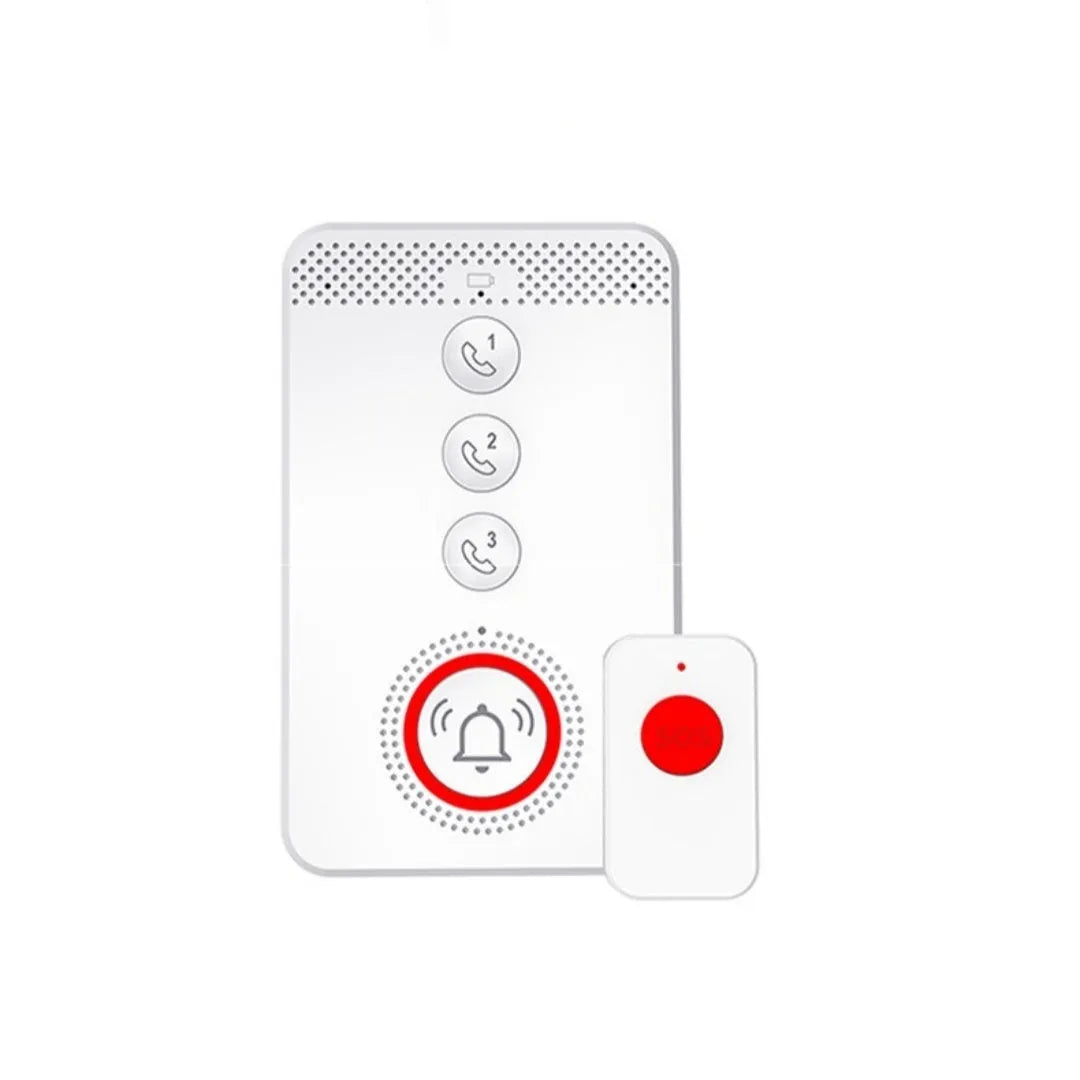 White elderly emergency alert device with wireless buzzer and three emergency buttons for home safety