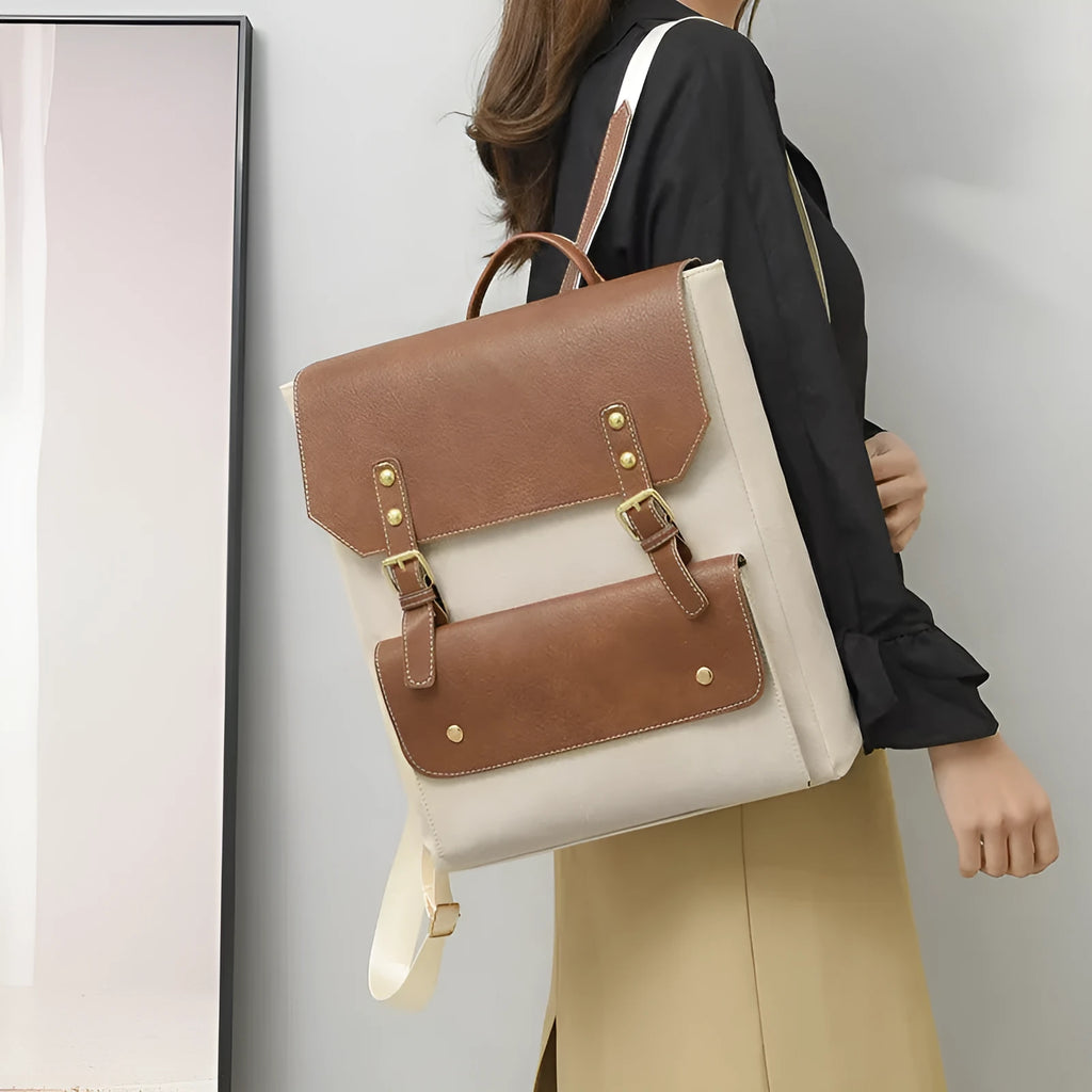 Korean retro style backpack in soft PU material with ventilation features available in four colour options