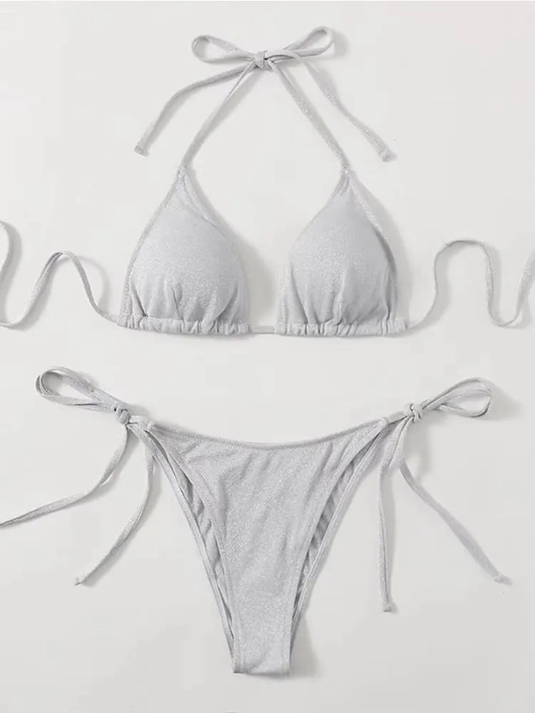 Women's split bandage bikini swimsuit in polyester fabric available in six colours