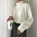Women's half-high collar long sleeve loose top in solid colour on a hanger