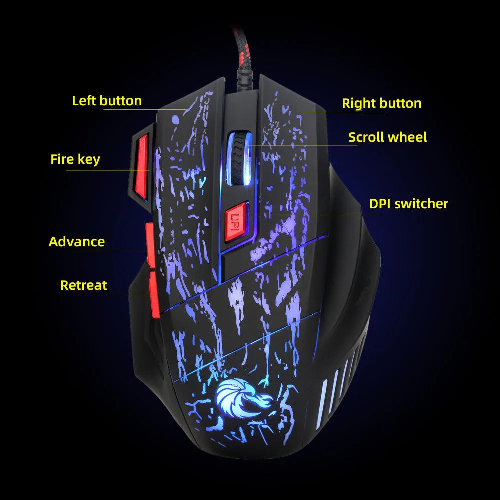 H300BK colour wired USB gaming mouse with luminous lighting effects and ergonomic design