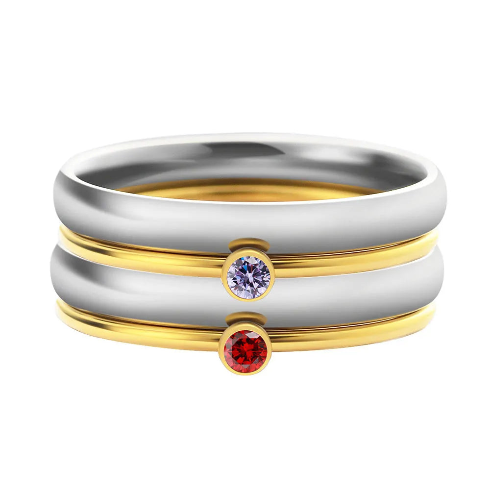 December birthstone engraved titanium steel ring with electroplated finish in geometry shape.