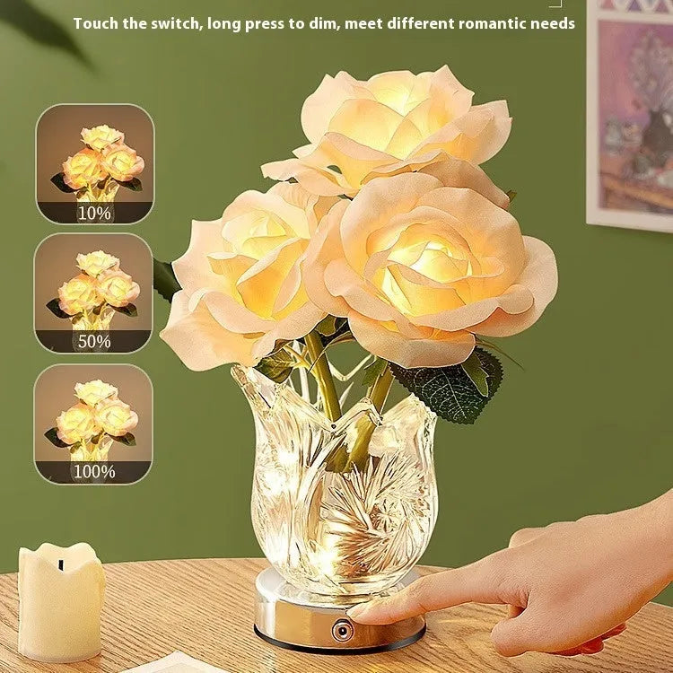 Crystal floral decorative touch dimmable rechargeable LED table lamp with modern styling