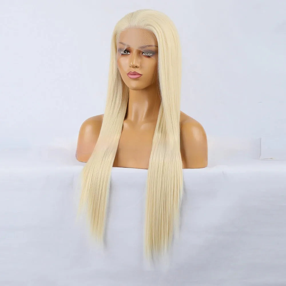 Natural high temperature fiber front lace wig in long length for any face type and skin colour