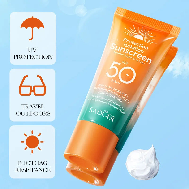 Double tube 50g multi-effect sunscreen and makeup primer product for universal skin types