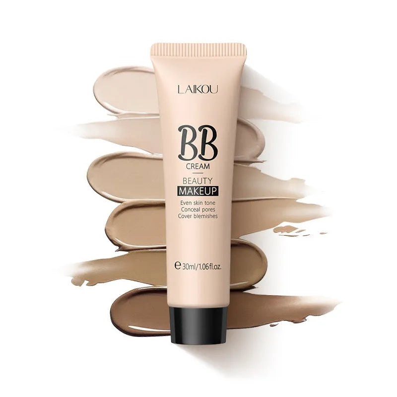 30ml tube of BB cream in natural finish with nine shade options displayed