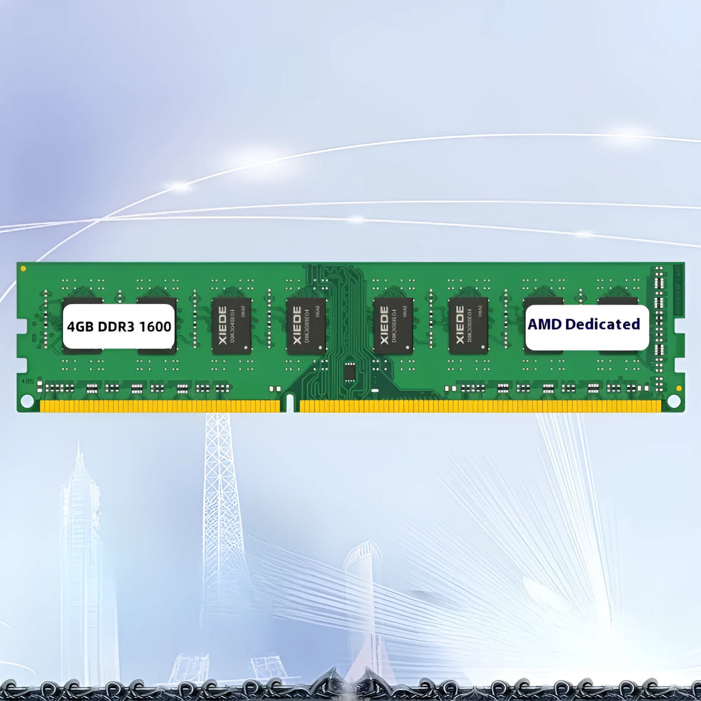 DDR3 4GB 1600MHz desktop memory module with gold contacts and black PCB
