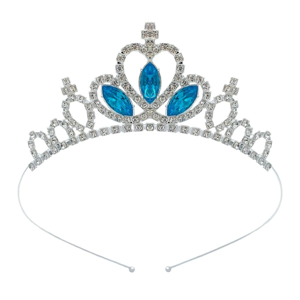 Gold tone alloy princess crown headdress with red coloured diamond accents for girls.