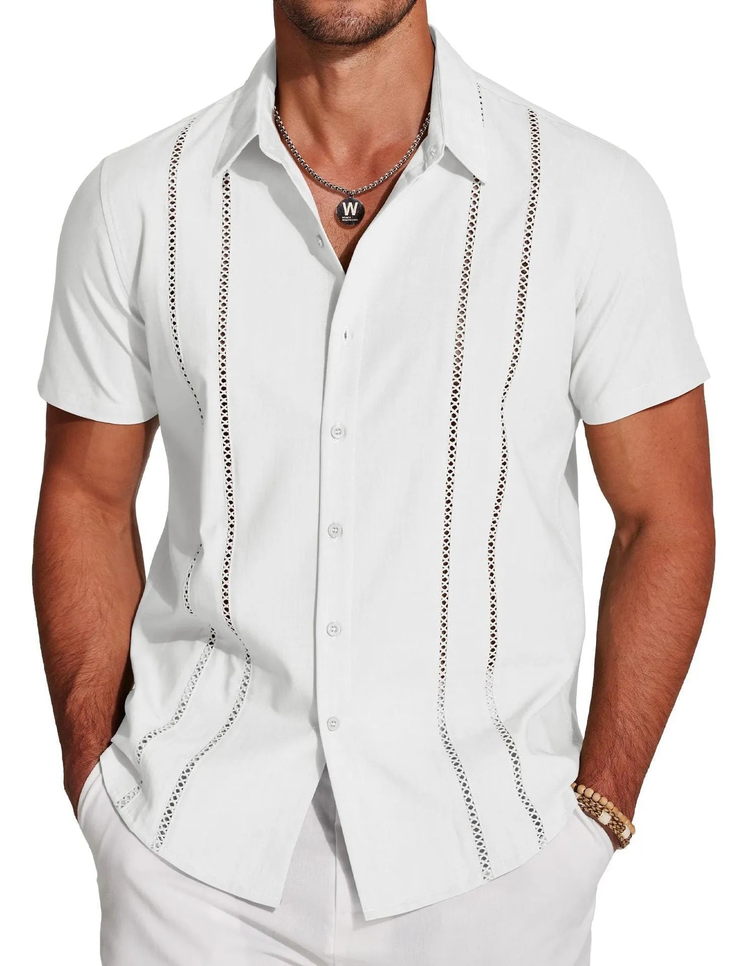 Men's slim fit digital print Hawaiian short sleeve shirt in polyester stretch fabric, available in multiple colours and sizes S to 6XL