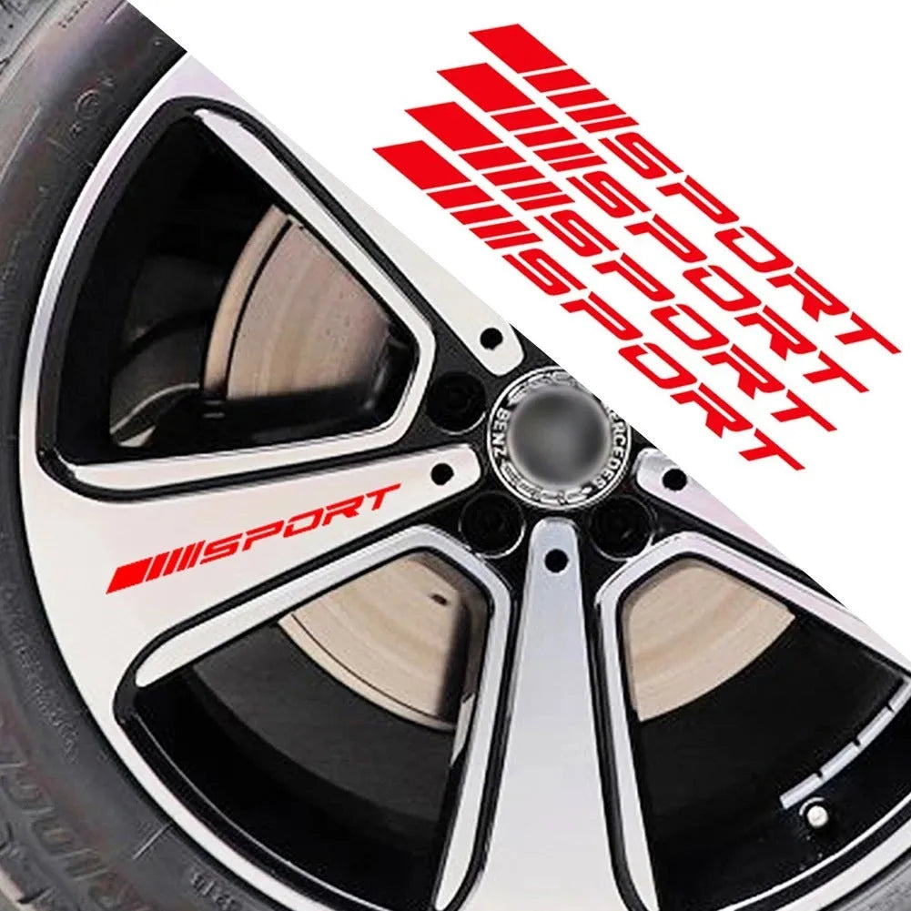 Sports hollow design car rim stickers in black, red and white colours