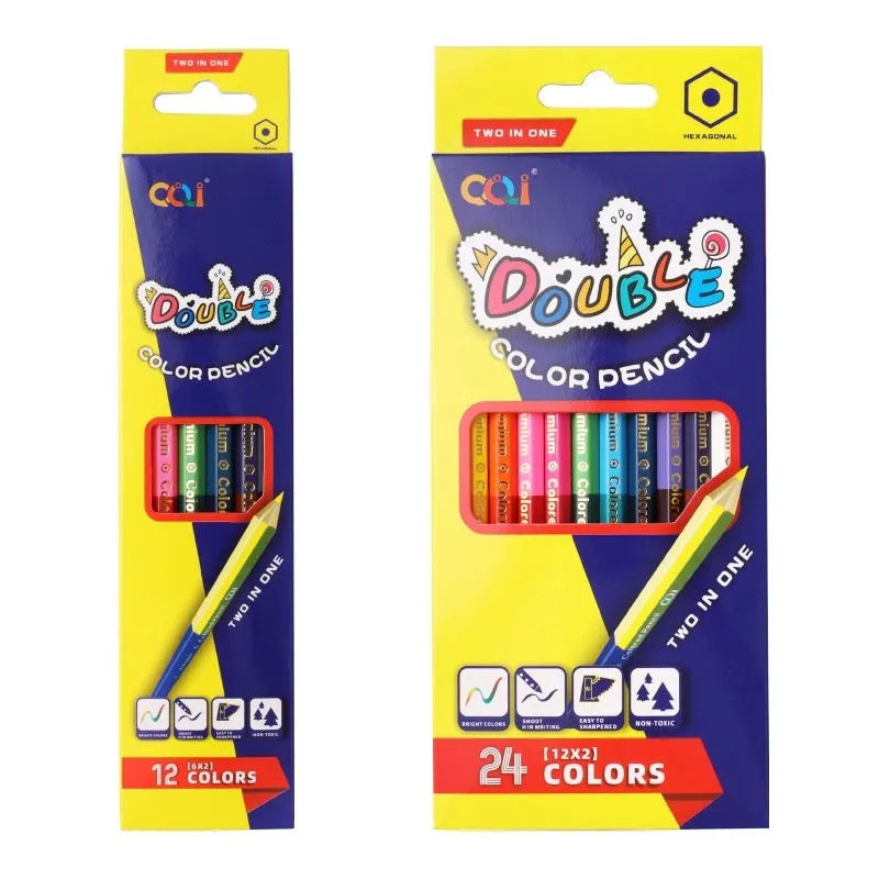 Wooden colour pencil set with double-headed leads in 12 or 6 piece configurations