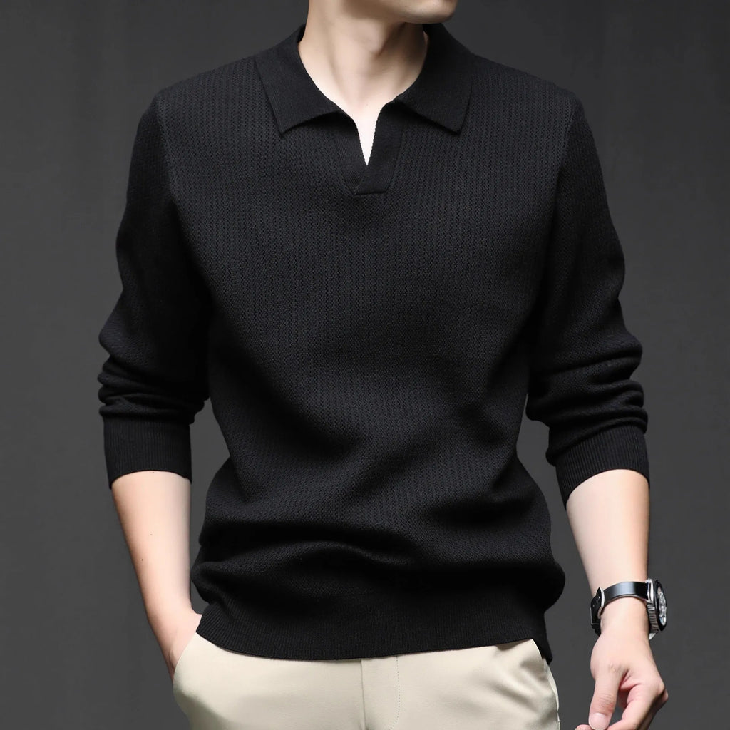 Men's loose fit casual pullover sweater in green for autumn inner wear and casual layering