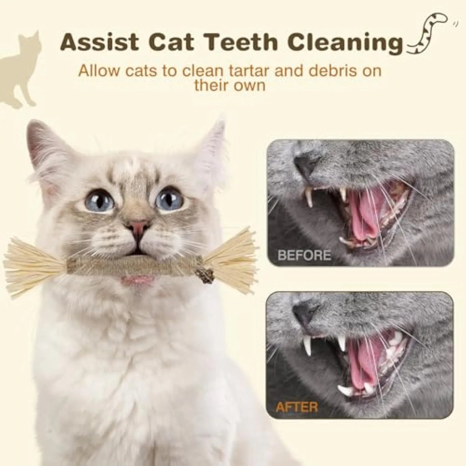 3 pack natural silvervine cat chew sticks with sisal rope for dental care