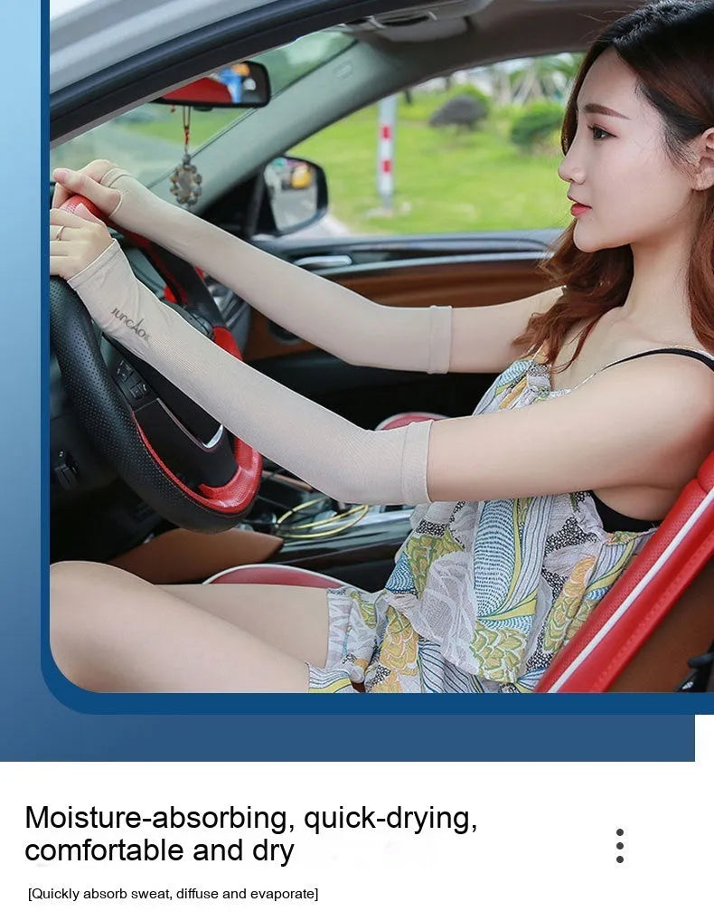 Nylon sun protection oversleeves in five colours with open-finger design for driving