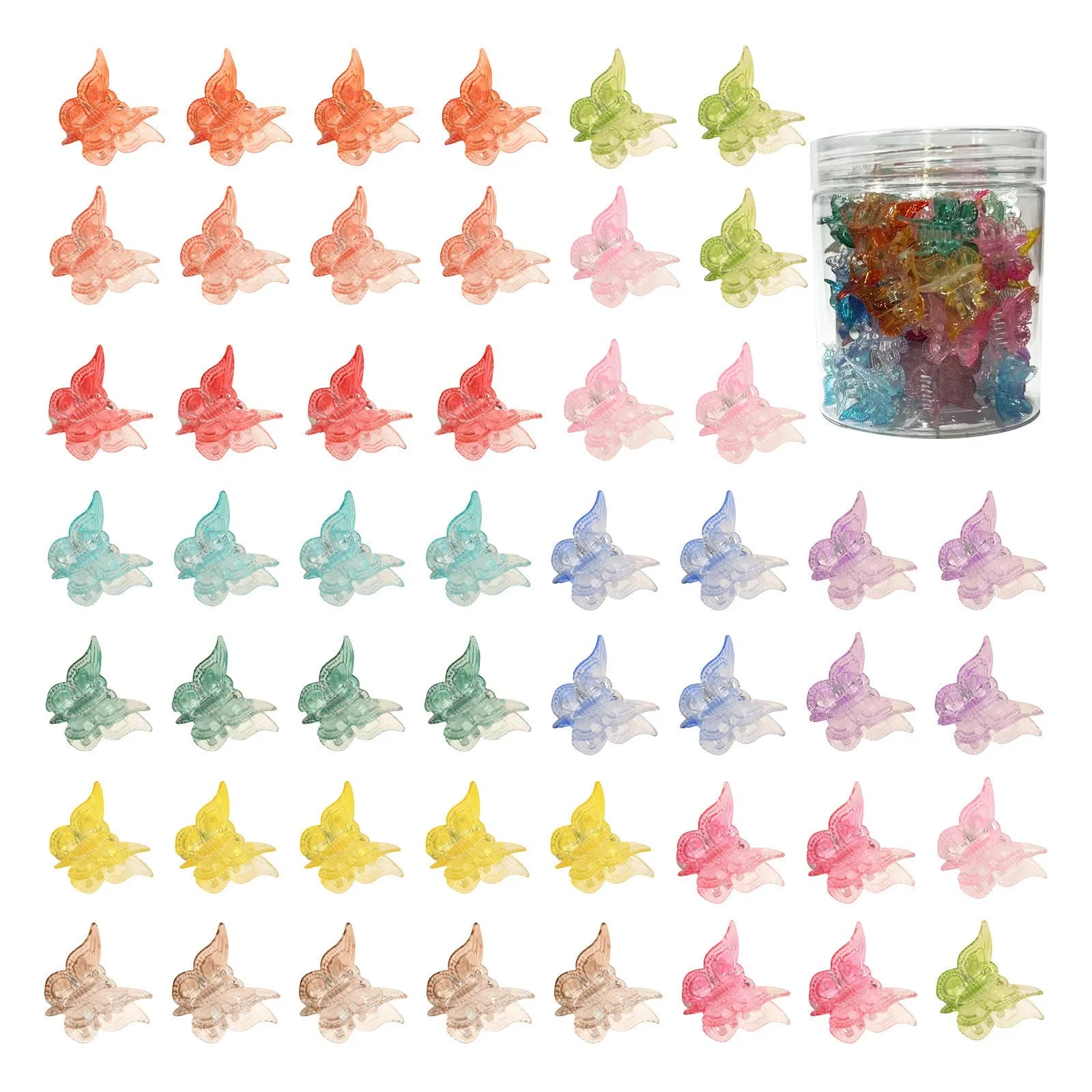 Glitter mini butterfly hair claw clips set of 50 in assorted colours, small size 0.6 inches, Y2K hair accessories