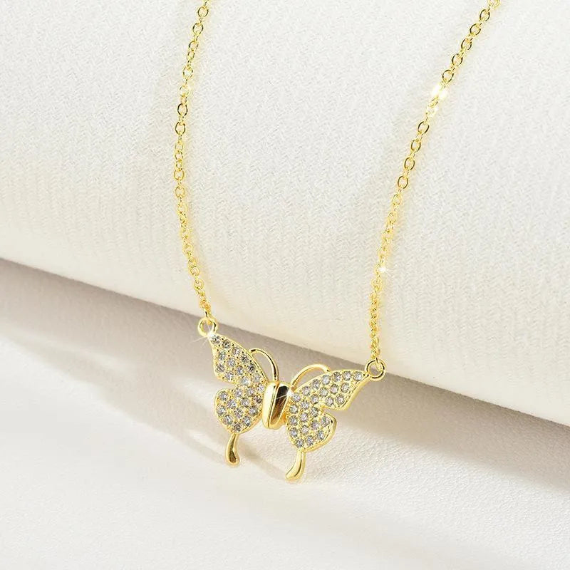 Gold titanium steel twisted chain butterfly necklace with magnetic clasp