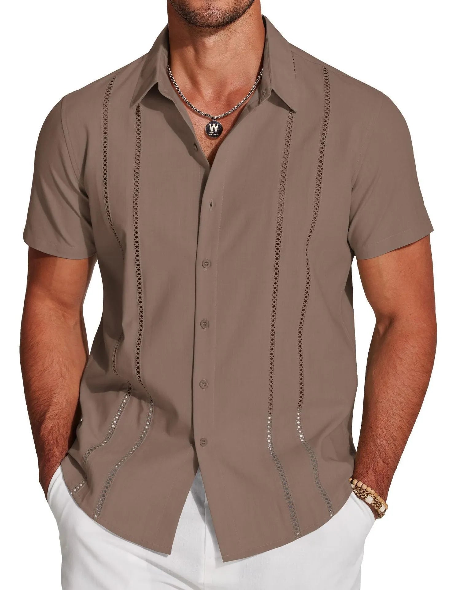 Men's slim fit digital print Hawaiian short sleeve shirt in polyester stretch fabric, available in multiple colours and sizes S to 6XL