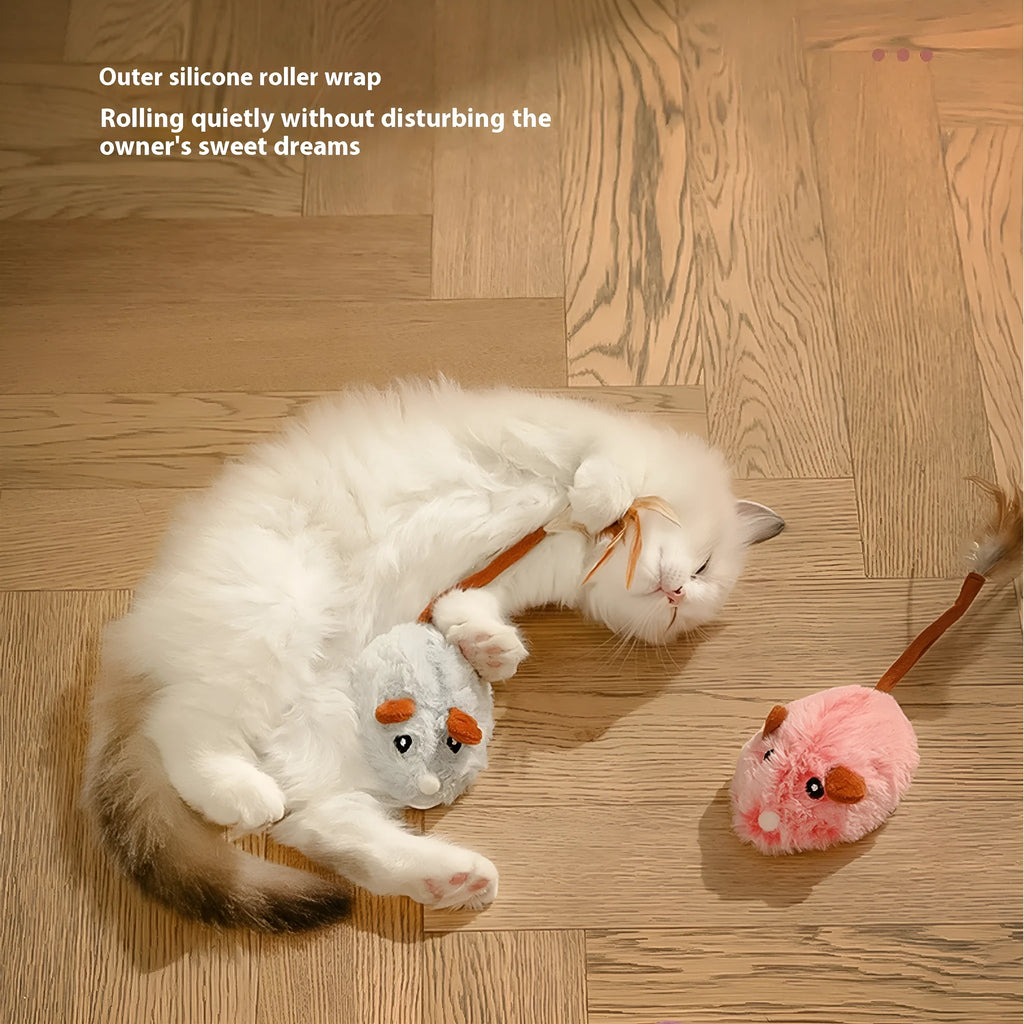 Self-moving plush electric mouse cat toy in pink with Type C charging