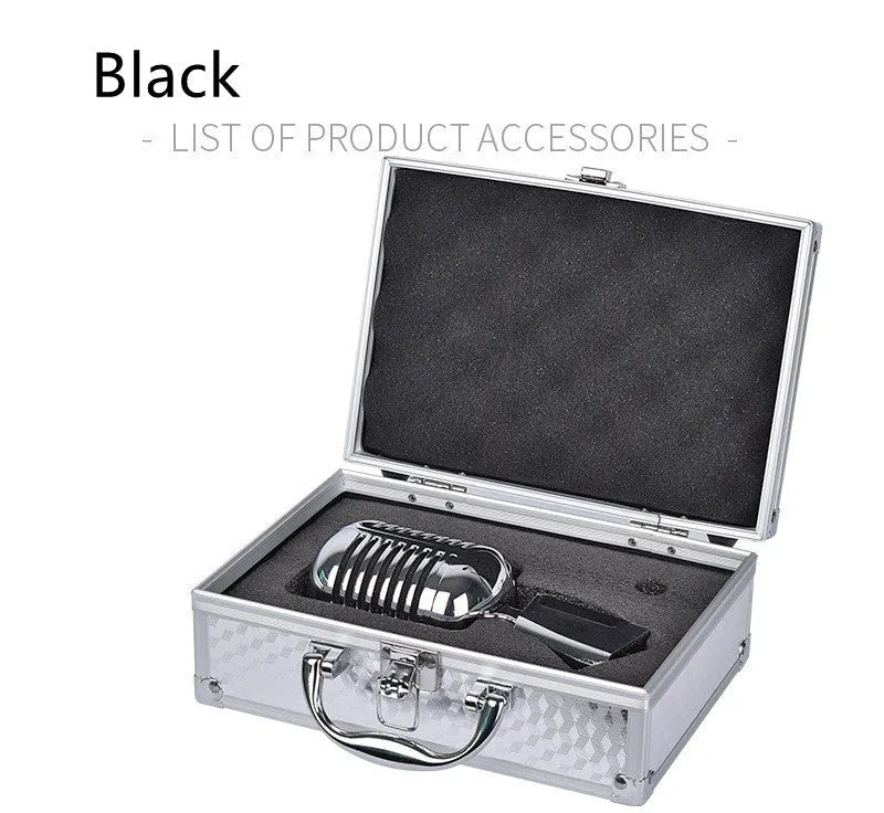 Retro metal wired dynamic microphone in black with cardioid pickup pattern for home stage KTV use