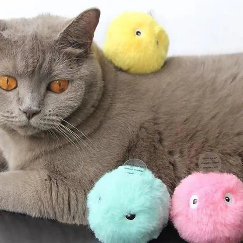 Interactive cat toy ball in blue, pink, or yellow colours with 55mm diameter and smart trigger for animal sounds