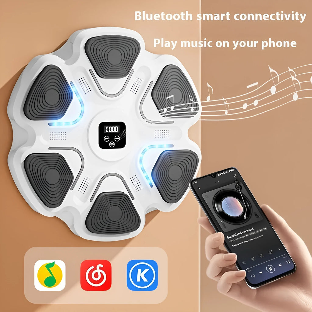 Smart music boxing machine wall target with electronic reaction training and focus gloves