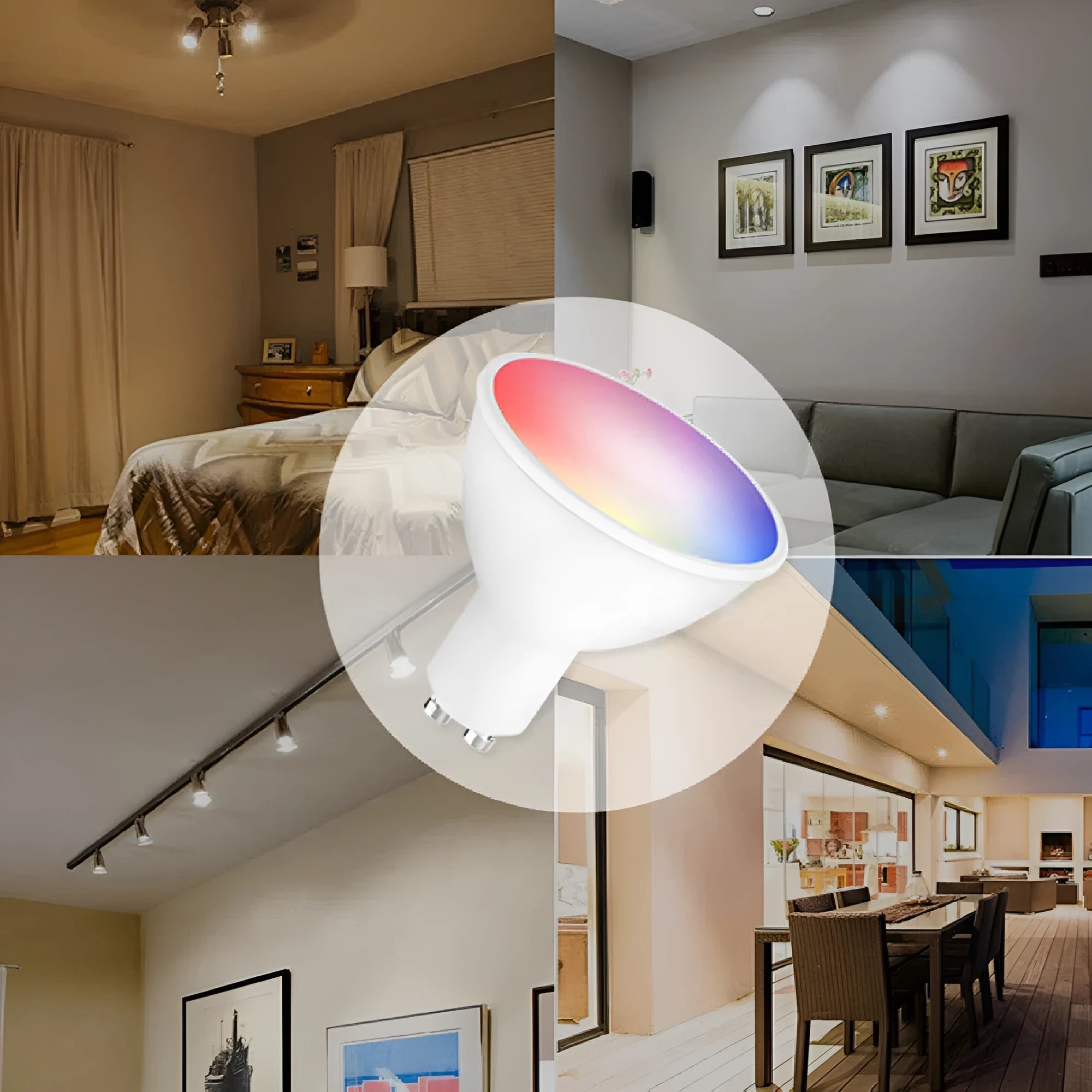 White GU10 smart LED spotlight with RGBCCT colour changing and WiFi connectivity