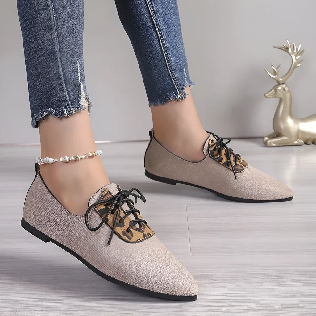 Beige leopard print plus size pumps with pointed toe and rubber sole in extended UK sizes
