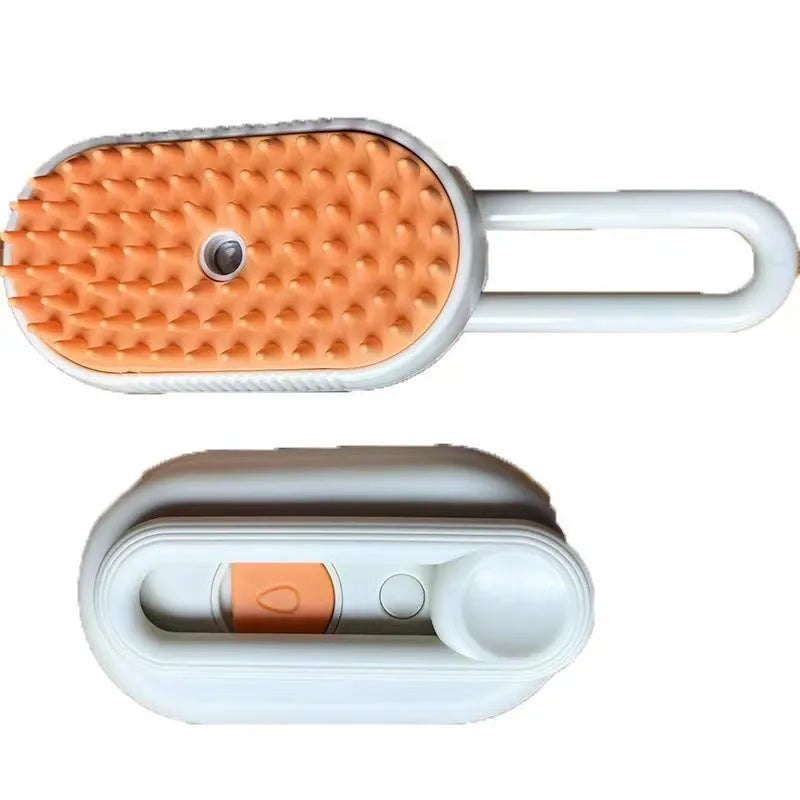 Pet grooming comb with spray function in avocado green colour and ABS plastic handle
