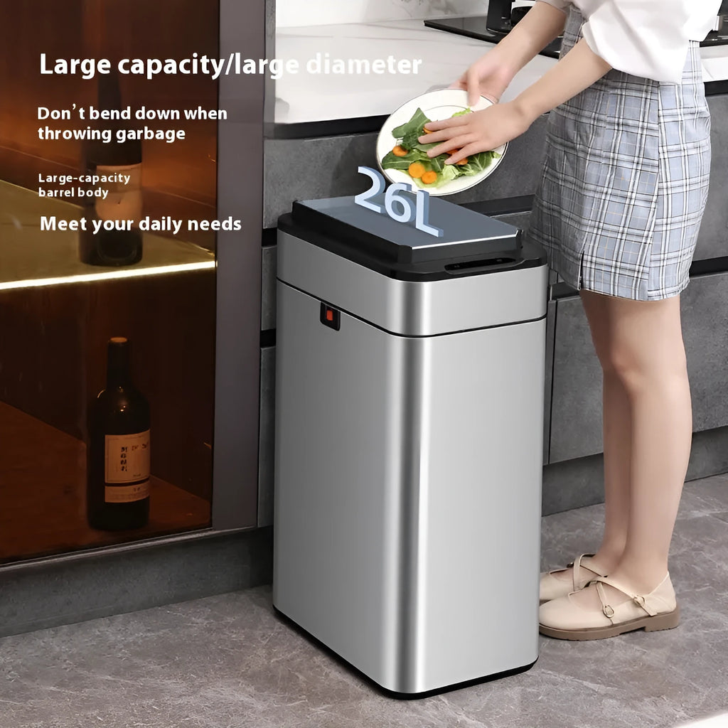 Stainless steel smart inductive trash can with automatic lid and deodorant function