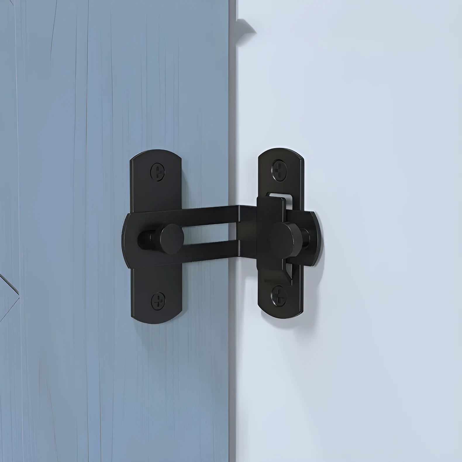 American-style barn door lock with 90-degree hasp for sliding doors in stainless steel or carbon steel