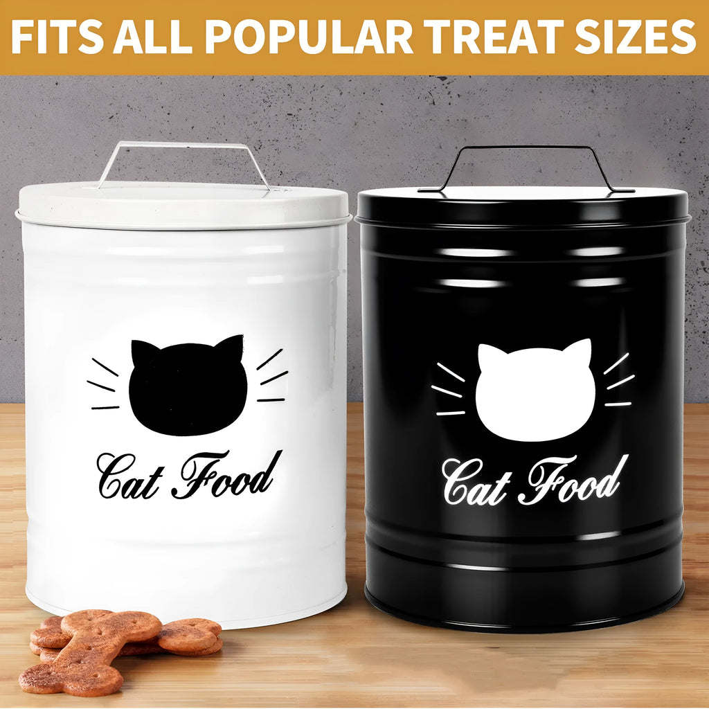 Black and white round household storage tin with moisture-proof tinplate construction.