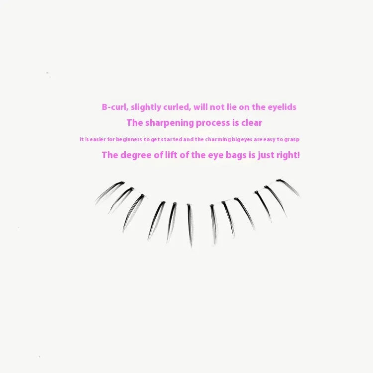 12-row artificial fibre kitten's paw lower eyelashes in 4-5-6mm natural long pointed tail style
