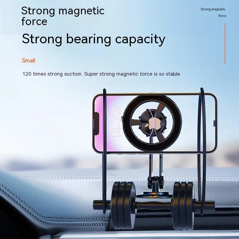 All-metal magnetic car phone holder with magnetic rings and adhesive pads in black finish.
