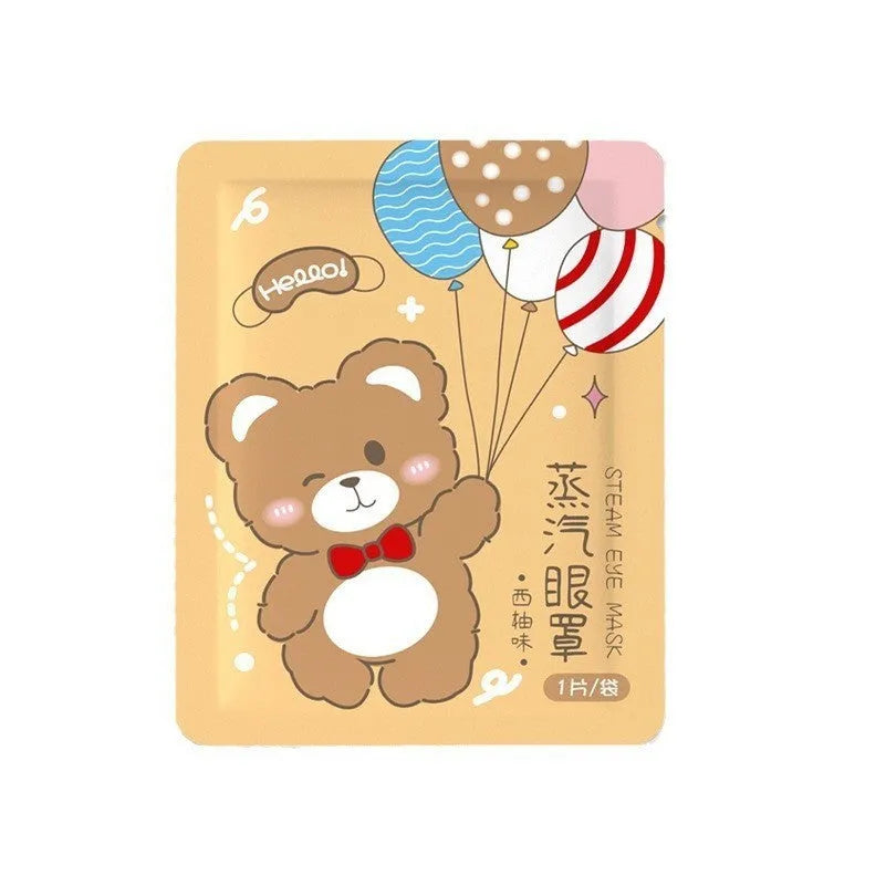 Cartoon steam eyeshade with rabbit and bear design, hot compress cotton eye mask for eye fatigue relief