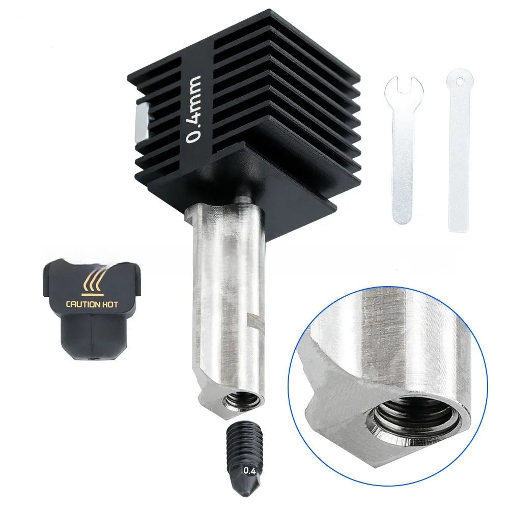 Hardened steel hot end assembly for A1 A1 Mini 3D printer with interchangeable nozzles and black silicone sleeve