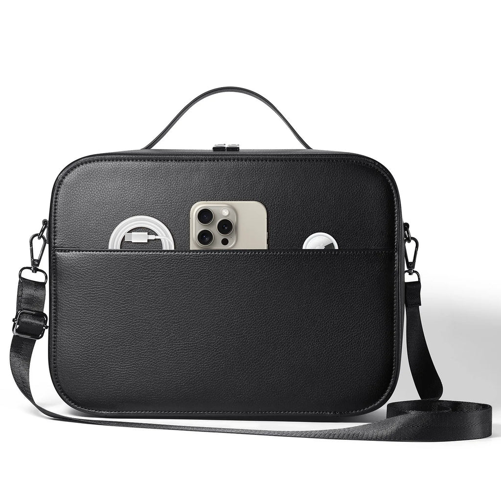 Vision Pro MR glasses storage box in black superfiber construction showing 32.5 cm dimensions