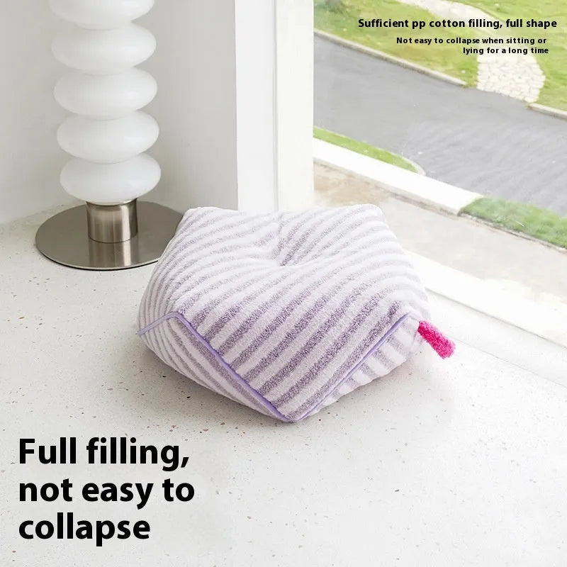 Striped soft velvet dog bed with a removable washable cover in orange, purple, or yellow.