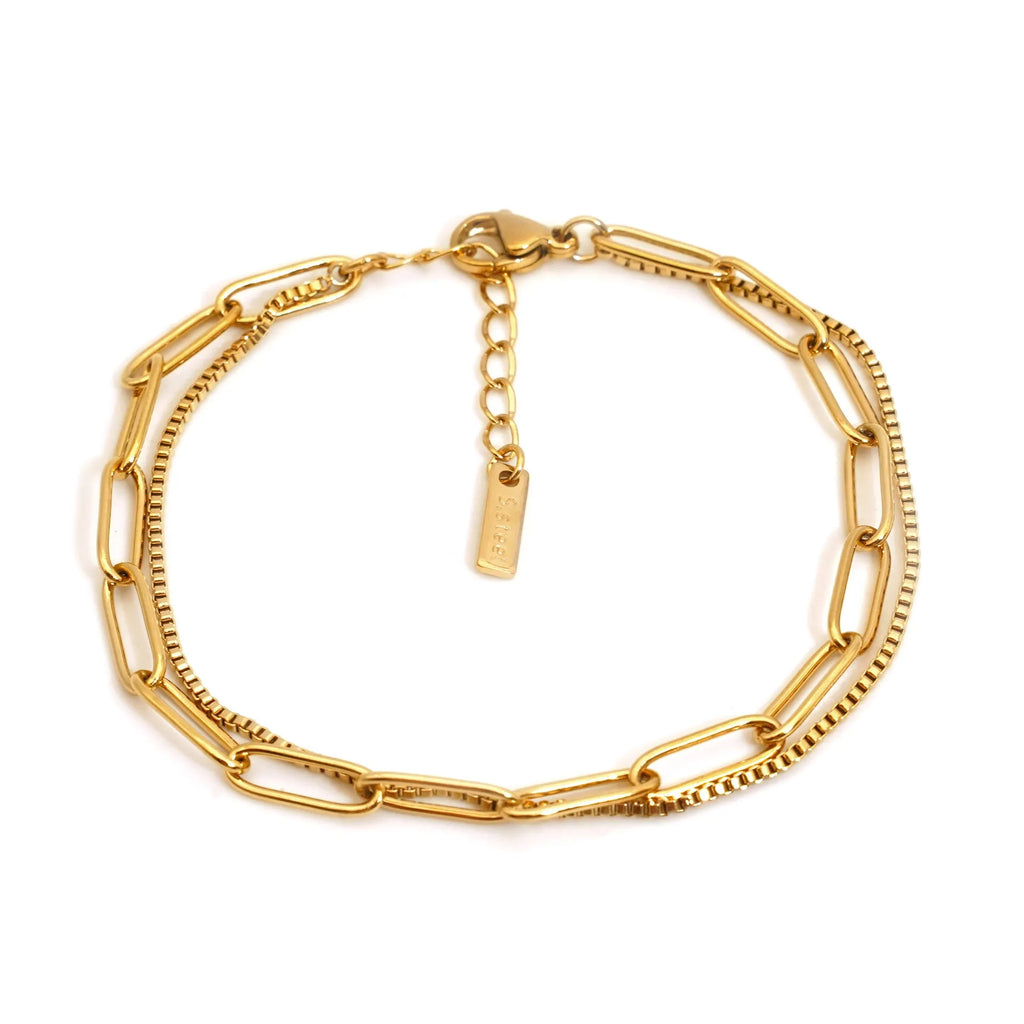 Women's titanium steel bracelet with double layer twin link design in gold or silver electroplated finish