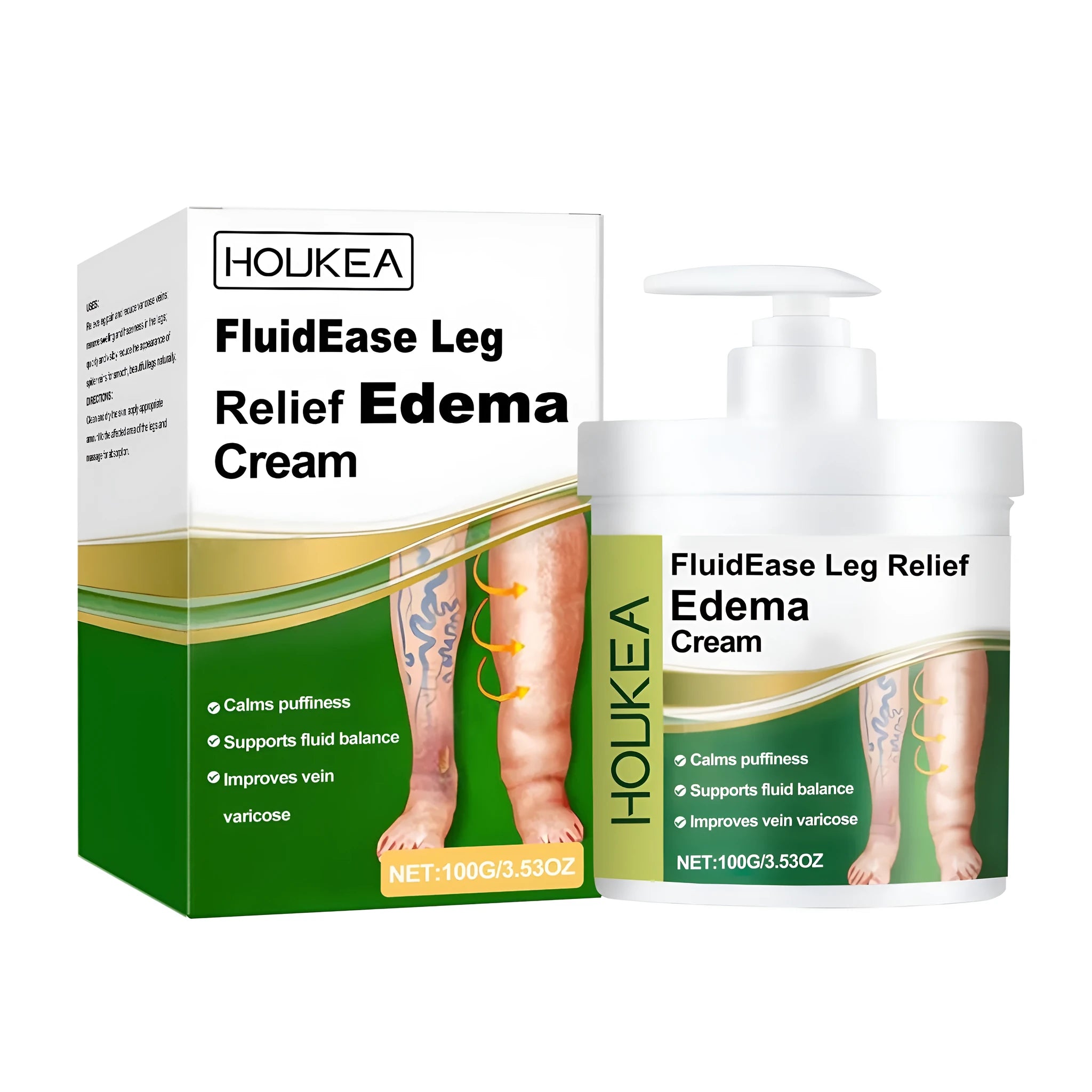 Fluidease Leg Relief Edema Cream 100g pot with herbal ingredients mint leaves and horse chestnut