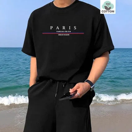 Men's loose fit pure cotton t-shirt with a printed letter design on the chest, shown in apricot colour.